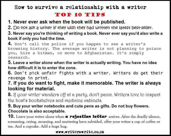 How to survive a relationship with a writer: 
#amwriting #writers
