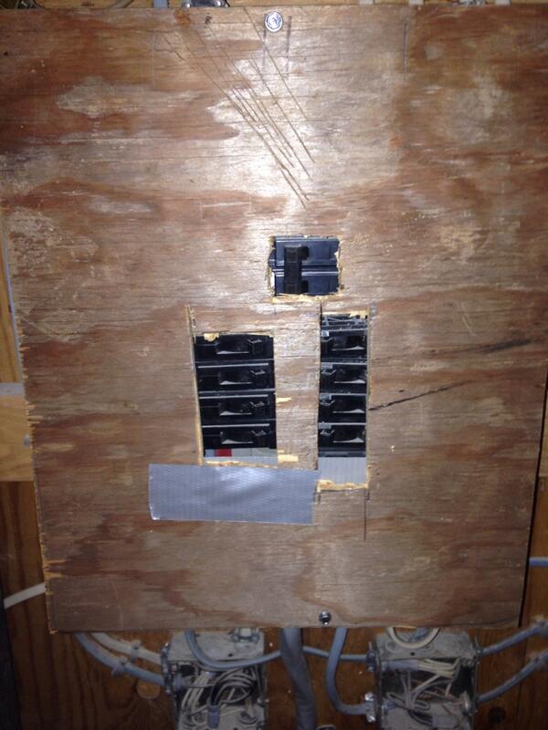 ThatInspector's tweet image. First homemade wood panel cover I've ever seen! Empty bank owned property.