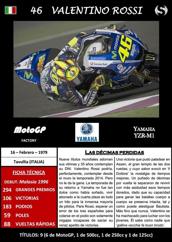 SpheraSports's tweet image. Ficha de @ValeYellow46 en la Guía Sphera MotoGP 2014 (descarga gratuita aquí: bit.ly/1gFq26d) @rossistas