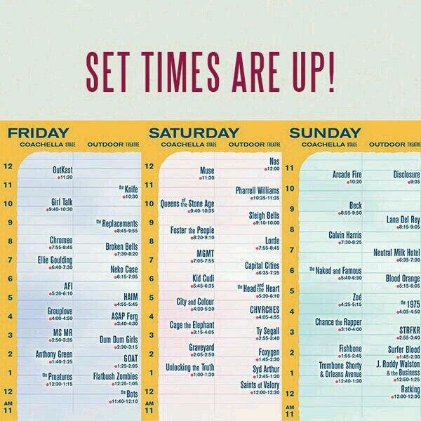 concessions1's tweet photo. Cochella first weekend line up http://t.co/zUgbhhgwOa