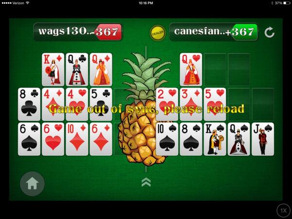 feartheibis's tweet photo. @ABCChinesePoker any help here.  Tried deleting app and reinstalling it-didn't help.  Opponent did same http://t.co/kIvhZ5nVNS