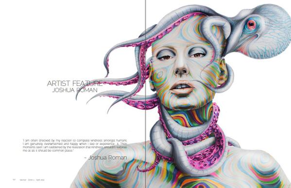 symbolsmagazine's tweet photo. Artist Feature the vibrant #art of Joshua Roman in deVour Book 3A http://t.co/lzW3V9epwi out now! #octopus #fashion http://t.co/MS2KzgkzAO