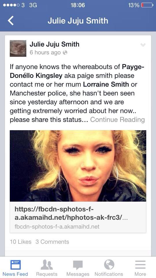 Please help find Paige from Manchester 

Please Retweet if will only take 3 seconds of your time