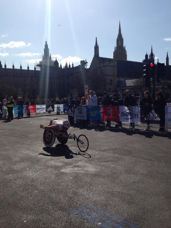 Wheelchair athletes pass mile 25 Patliament Square #marathonmedic