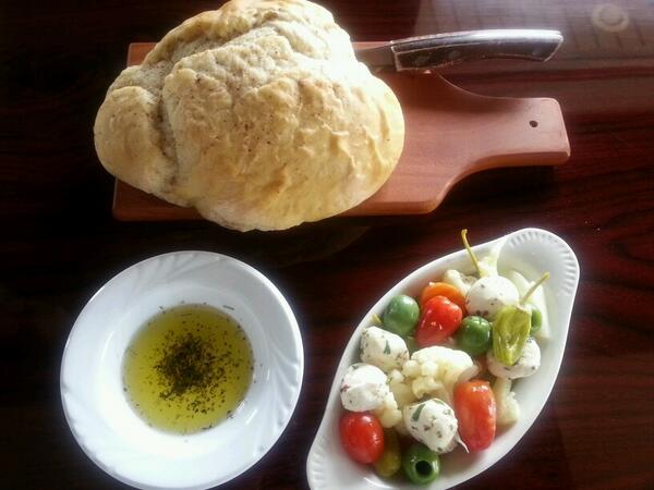 ChefDion1's tweet photo. Just made fresh Italian Bread with Giardiniera and Portofino oil from 12pm - 3pm family meal http://t.co/Y9qDWeJbFs