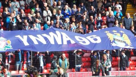 Stupotter1974's tweet image. City fans banner at Anfield today #classfans #lfc #mcfc #JFT96 #YNWA @lfc @mcfc
