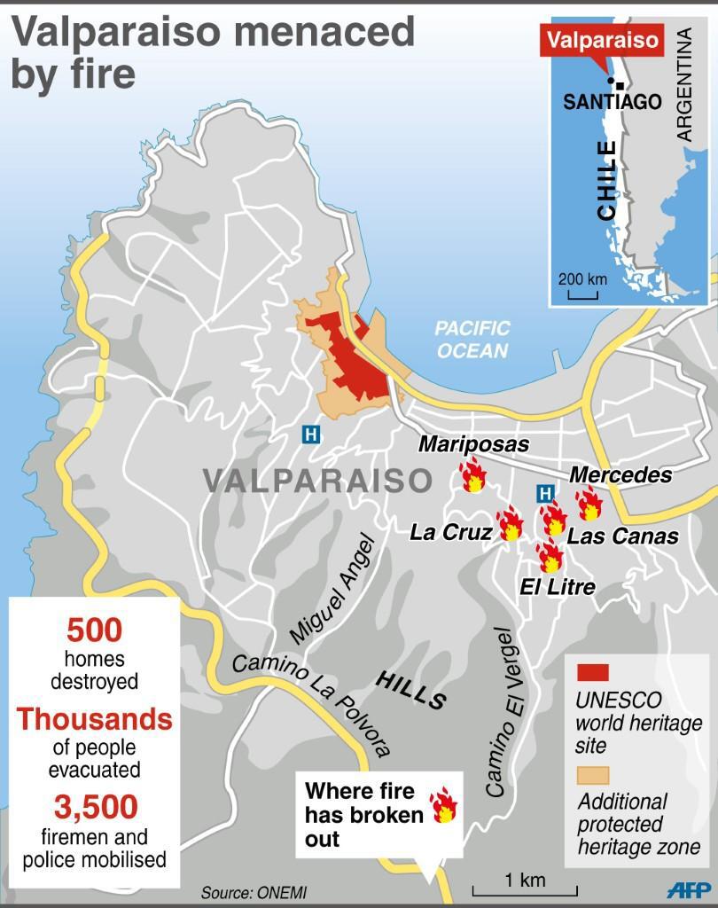 AFP news agency on Twitter "INFOGRAPHIC Map showing fires in Chile's