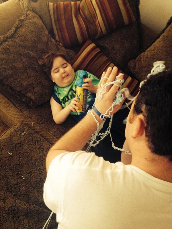 Silly string: still his favorite. I'd pay more than $10/can to see that smile. #normallyiwouldbetoocheaptobuyit