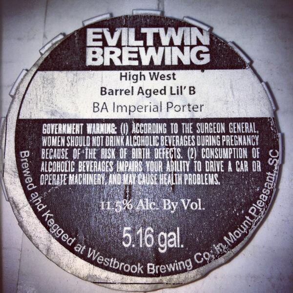 EdmundsOast's tweet image. Just tapped @EvilTwinBrewing High West Barrel-aged Lil&apos;B! It&apos;s amazing!