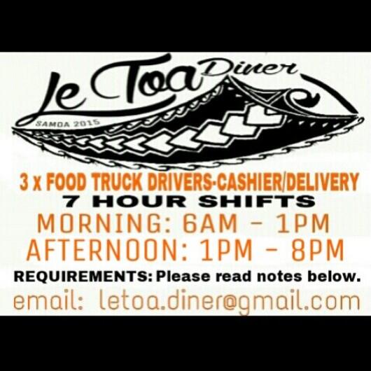 letoadiner's tweet image. 3 Food Truck Drivers Positions Available