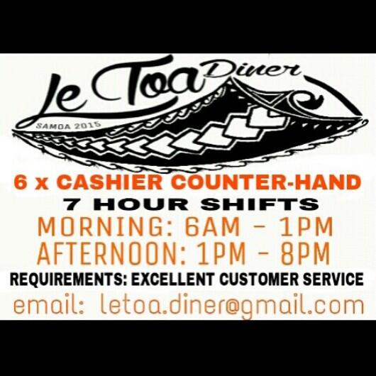 letoadiner's tweet image. 6 x Cashier Counter Hand Positions Available