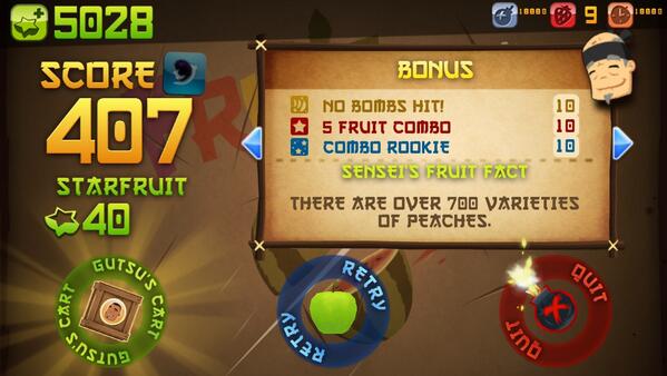 ProGradeDesign's tweet image. I scored 407 points in Fruit Ninja's Arcade Mode for iPhone! bit.ly/s28E3O