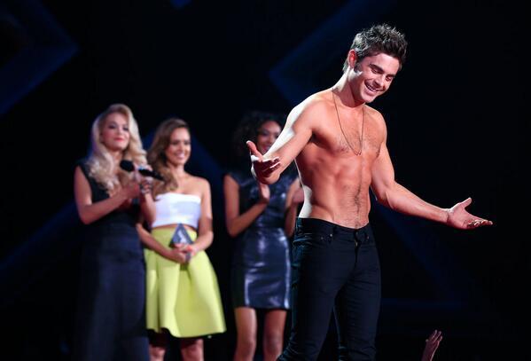 Zac Efron shirtless at MTV Movie Awards 2014