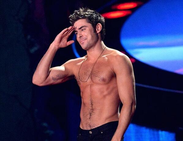 Zac Efron shirtless at MTV Movie Awards 2014