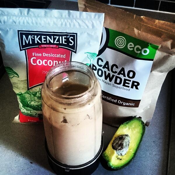 Alex_McCabe4's tweet photo. Lazy lunch/arvo snack. Cacao, avo, coconut milk, honey, coconut, ice, water. Blend. Enjoy! http://t.co/4Ad1GGpnQz