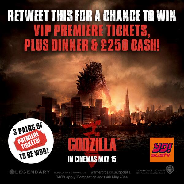 YOSushi's tweet image. Did you know there's 28 Godzilla movies? RT this tweet to be in with the chance to see the 29th Movie in Premiere!