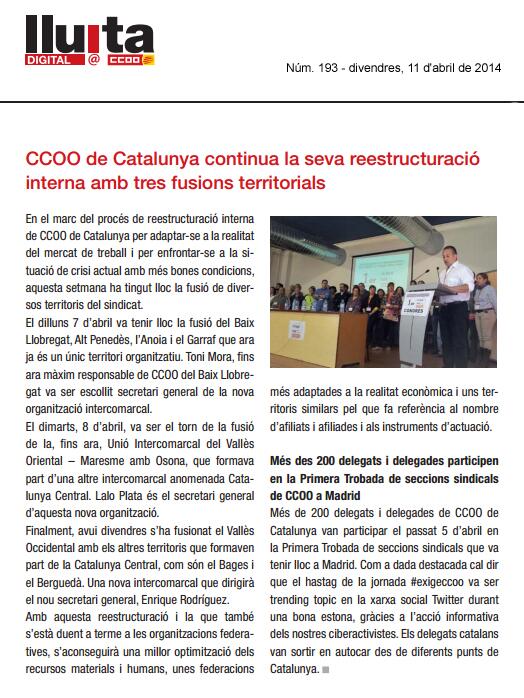 LluitaDigital193 <a href="/ccoocatalunya/">CCOO de Catalunya</a> reestructuració interna 3 fusions territorials ccoo.cat/revistes/lluit… <a href="/ccoo_vocc_catc/">CCOO del Vallès Occidental i la Catalunya Central</a>