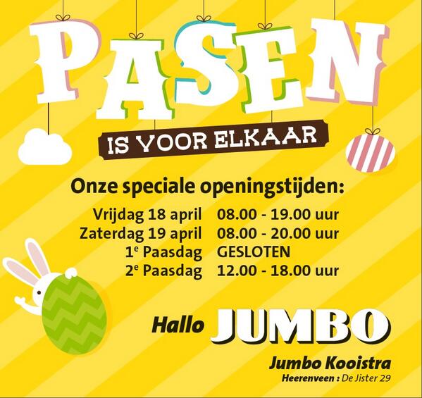 Met Pasen hebben wij aangepaste openingstijden: