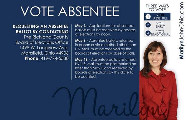 There are three ways to vote in the May 6th primary election, absentee is one.