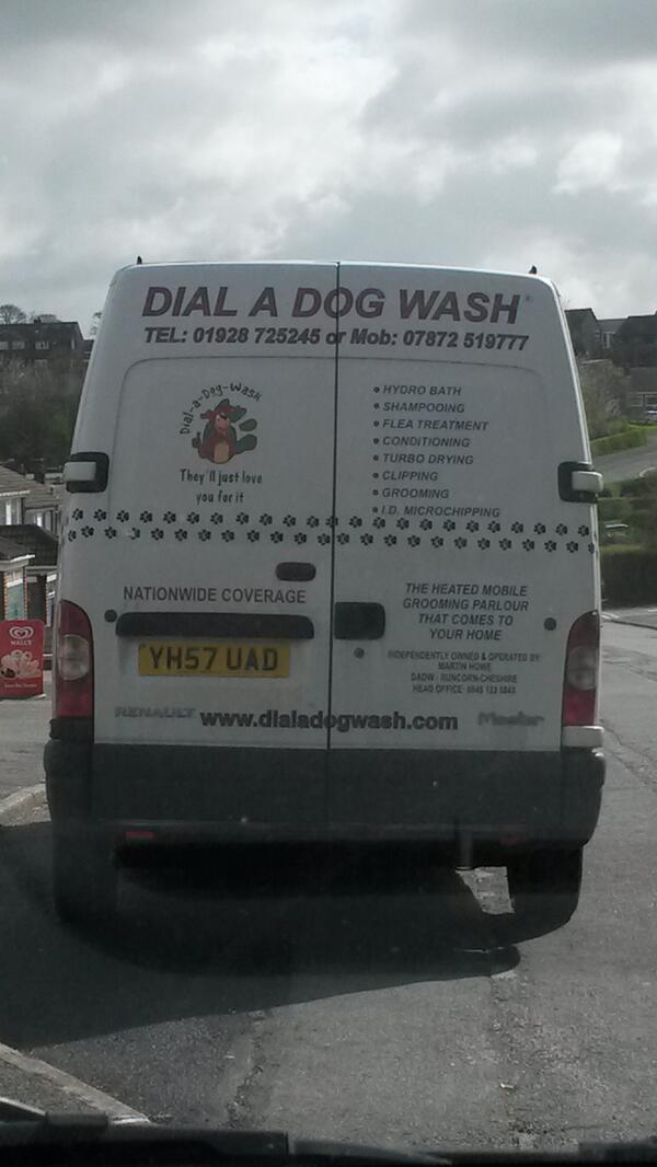 Dial a dog wash in Frodsham! We want to see a dog go through the turbo drier.... #flathairday @bourgeille