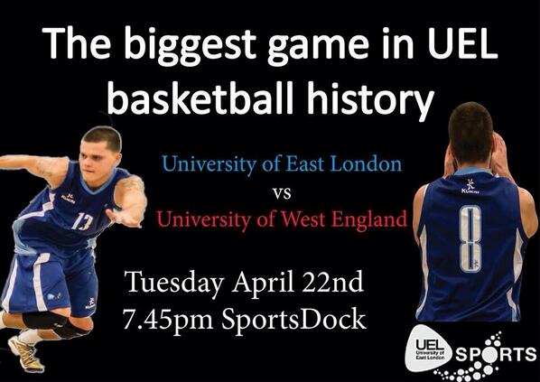 The biggest game in UEL basketball history, Come support <a href="/UELBasketball/">UEL Basketball Club</a> on April 22rd <a href="/UELSportsDock/">SportsDock</a> #TEAMUEL