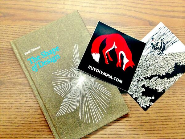 cunningwill's tweet image. Got my copy of The Shape of Design from @buyolympia - thanks for the cool sticker and postcard. #DesignWins