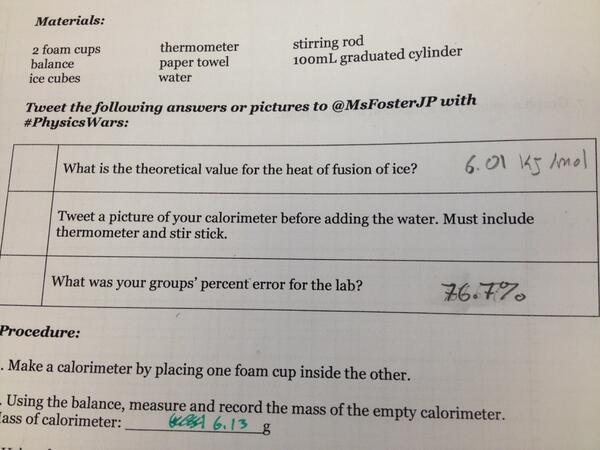 KaitlinJaffray's tweet photo. @MsFosterJP #PhysicsWars http://t.co/A61CO39V1a