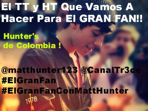 TeamHunterCol's tweet image. #ElGranFanConMattHunter @matthunter123 @CanalTR3CE  Go Go Hunter's!