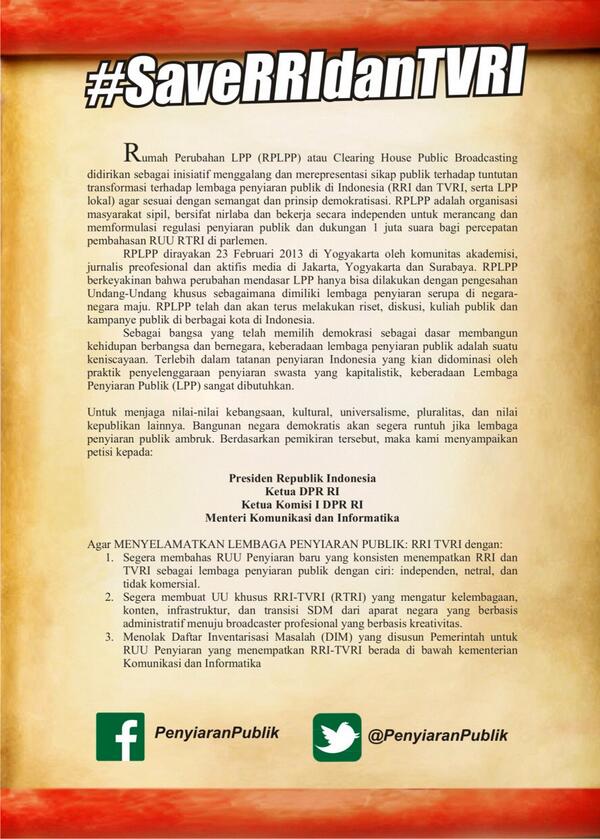 tvri dikuasai salah1 partai, cihuiii RT <a href="/penyiaranpublik/">Rumah Perubahan LPP</a>: Dukungan anda menentukan masadepan TVRI &amp; RRI #saverri&amp;tvri