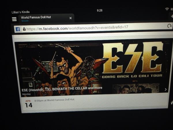 Tonight at the Doll Hut!  All the way from Texas it's ESE!  Playing with beneath the seller and more to be announced.