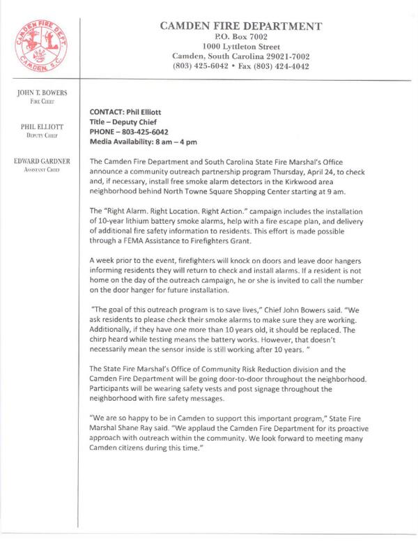 Need a smoke detector or what yours checked? The Camden FD will be doing that for Kirkwood residents next week.