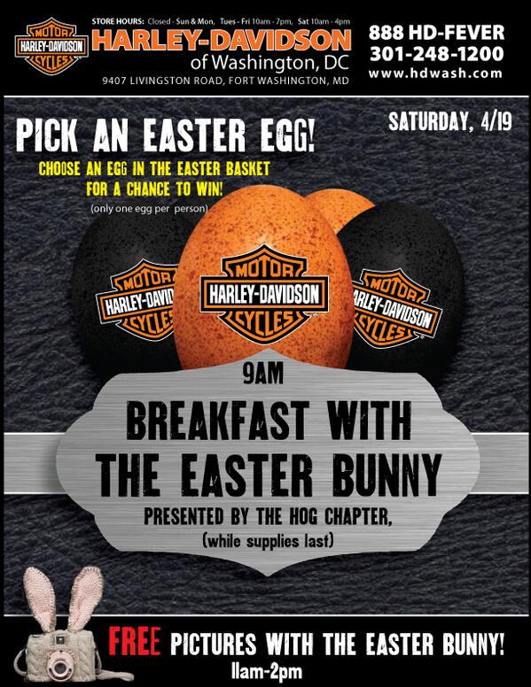 HDWashington's tweet image. Join us for our Easter Open House April 19th @HDWashington  #EasterBunny #FREEbreakfast