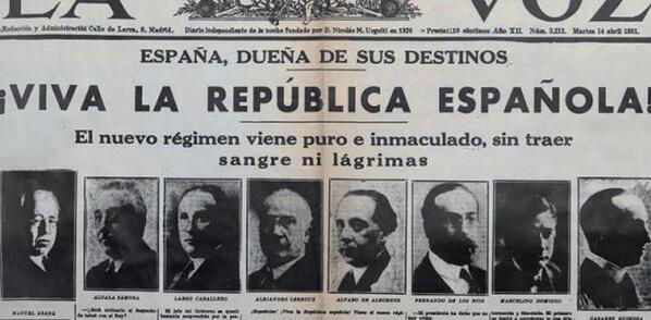 laurabalbona's tweet photo. 14 de abril de 1931. Portada de La Voz. España se despierta republicana! #14DeAbrilVivaLaRepublica http://t.co/u50n8nON0T