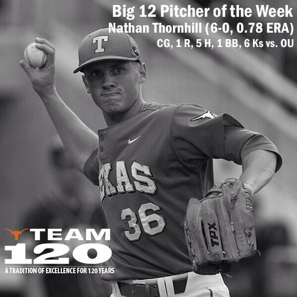 ParkHardball's tweet image. Cedar Park's @NathanThornhill Big XII Pitcher of the Week #CPpride