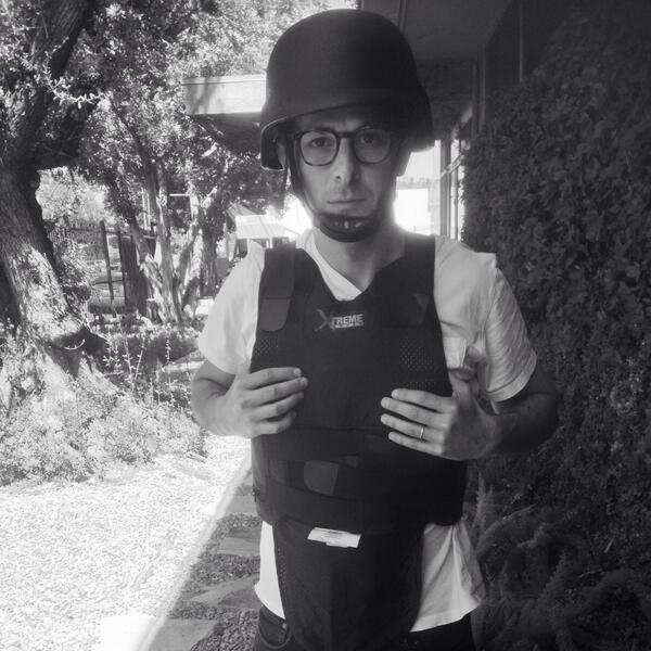 jacobsoboroff's tweet photo. Sporting body armor for #TPLdisrupt finale. Not what you think. Airs Thursday on @pivot_tv. http://t.co/XqGIXZg4nG