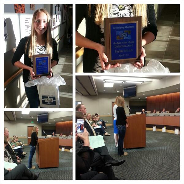 Congratulations to Payton Minnis in being honored tonight at the school board meeting as BSSD Student of the Month!