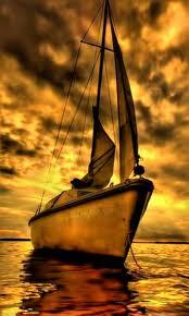 Golden boat approaching with the chest