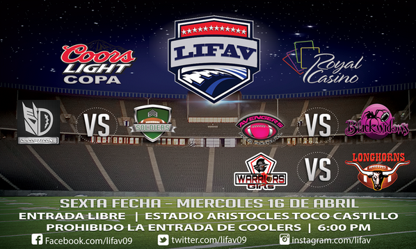 Sexta Fecha - Miércoles 16 de Abril - Estadio Toco Castillo - 6:00 PM