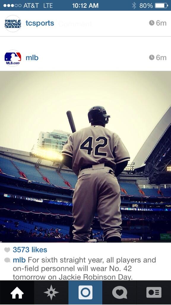 BryKemp's tweet photo. Today the mlb will wear #42 for Jackie Robertson day http://t.co/8OUYiiDksq