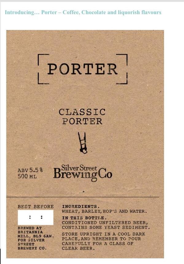 SilverStreetBrew (@silverstbrewery) on Twitter photo Here's one of ours #porter ale  #SilverStreetBrewingCo #Bury. We'll be supplying bottles to selected venues Here's one of ours #porter ale  #SilverStreetBrewingCo #Bury. We'll be supplying bottles to selected venues