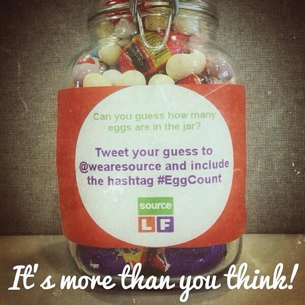 KatDenham's tweet image. Guess how many eggs are in the jar &amp;amp; win them! Tweet @wearesource your answer including #EggCount - One guess pp!