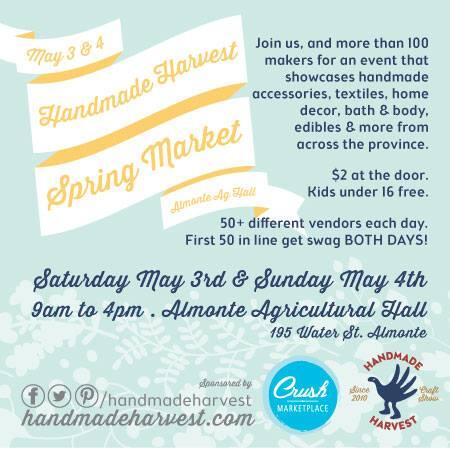 Move100Ottawa's tweet photo. Handmade Harvest Craft show coming up May 3-4 in #Almonte. Great art, jewellery, fashion and more! http://t.co/D0NLzmszMv