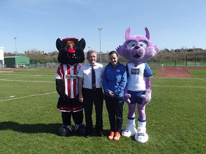 DurhamWFC's tweet photo. Candy bumped into John &amp; Alysha from @DurhamFA today with Delilah from @SAFCLadies promoting our 1st @FAWSL game! http://t.co/RUYYsMhuxW