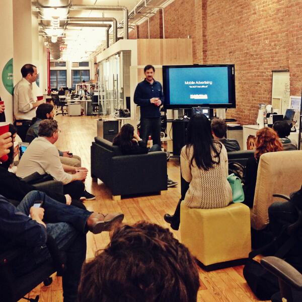 appssavvy's tweet photo. hosting @MobileWeek at #appssavvy HQ - @micburke27 on why "Mobile Advertising is NOT difficult" http://t.co/DvXWWymJ7i