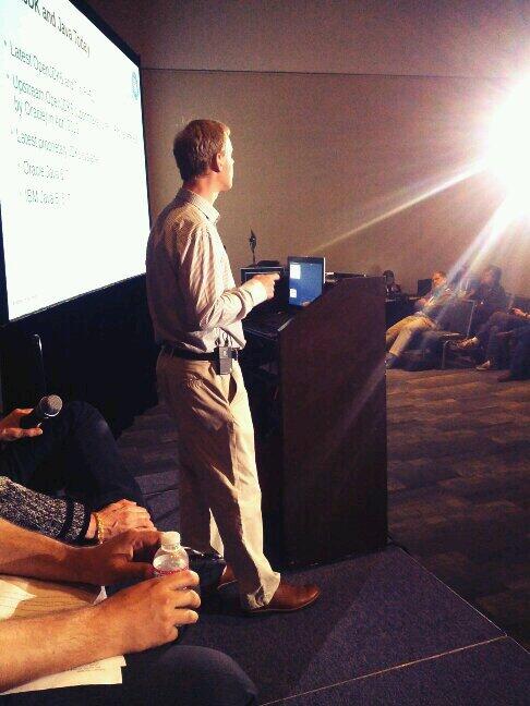 stickster's tweet image. Mellifluous Matt Newsome talks tools and developer centered features in #RHEL 7 at the roadmap session. #RHSummit
