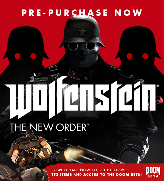 bethesda's tweet photo. You can now pre-order @wolfenstein: The New Order on Steam!  #GetPsyched http://t.co/RffKzH9dB0 http://t.co/ps2GM4Jumr