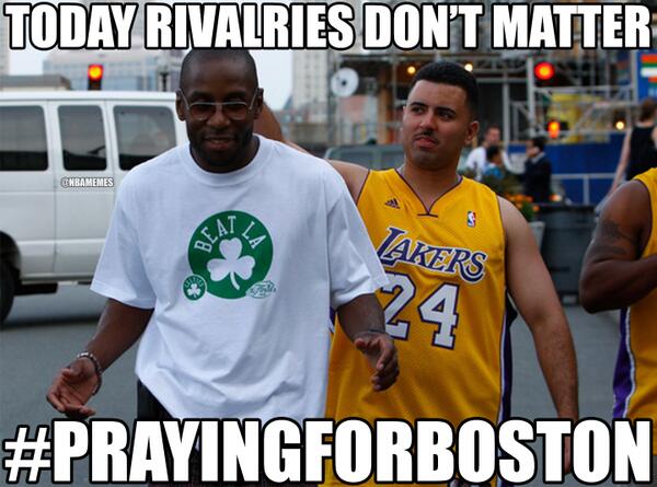 NBAMemes's tweet photo. It's been ONE YEAR! #PrayingForBoston
#Lakers #Celtics http://t.co/aDiRuJRFws