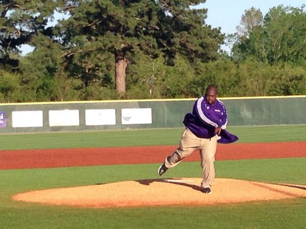 NSUDemons's tweet photo. Now THIS is how to deliver a first pitch! Coach Black brought it tonight at the B-stro http://t.co/dkAoJXfGvl
