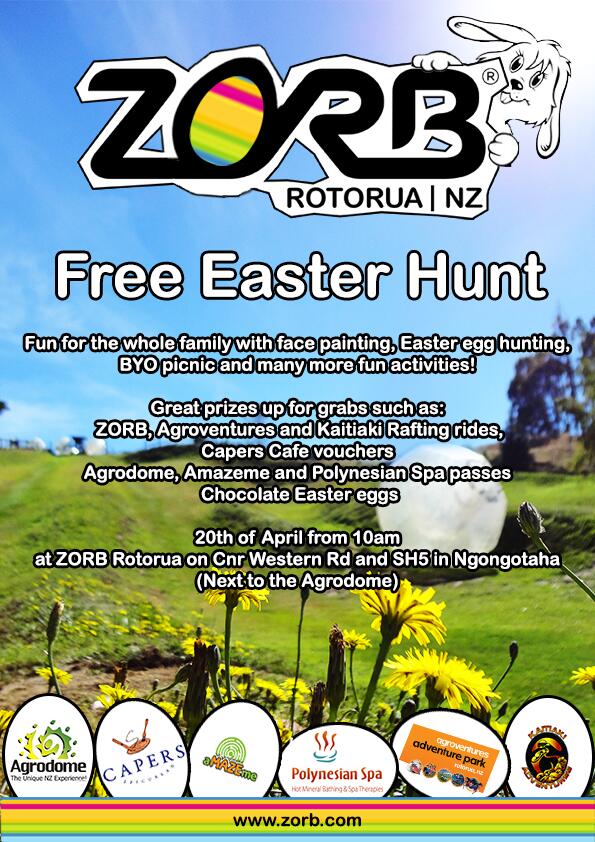 _ZORB_'s tweet image. ZORB Easter hunt is this sunday at 10am! Come down for fun, laughs and very cool prices up for grabs.
