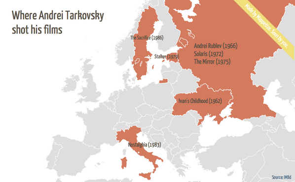 Map of the day #6: Countries where Andrei #Tarkovsky shot his #films <a href="/IMDb/">IMDb</a> <a href="/tarkovsky/">Andrei Tarkovsky</a> <a href="/Tarkovsky_Quote/">Андрей  Тарковский</a> <a href="/tarkovskyfest/">TARKOVSKY FEST</a>